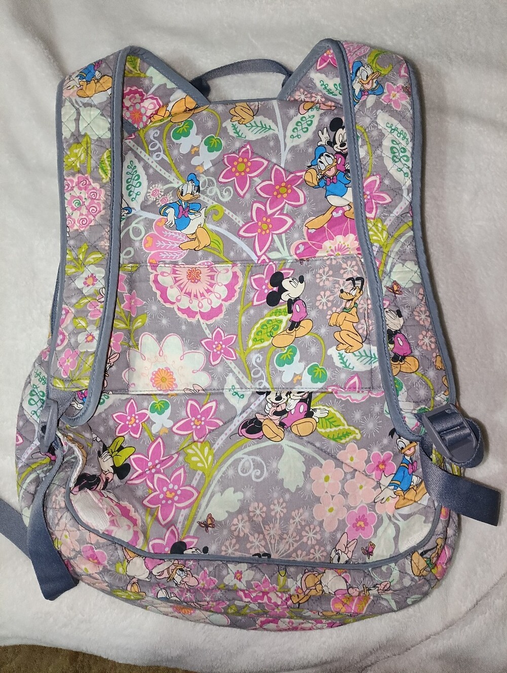 Vera Bradley Quilted Gray Disney Mickey & Friends Backpack Pink/ Green Floral - Picture 6 of 11
